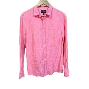 J. Crew The Perfect Fit Linen Shirt Womens Large Coral Preppy Minimalist Beachy